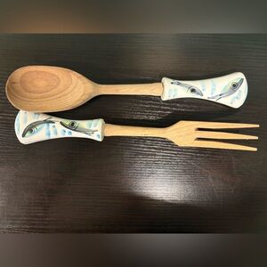Wooden Fork and Spoon Set with Painted Handles Neutral Tableware